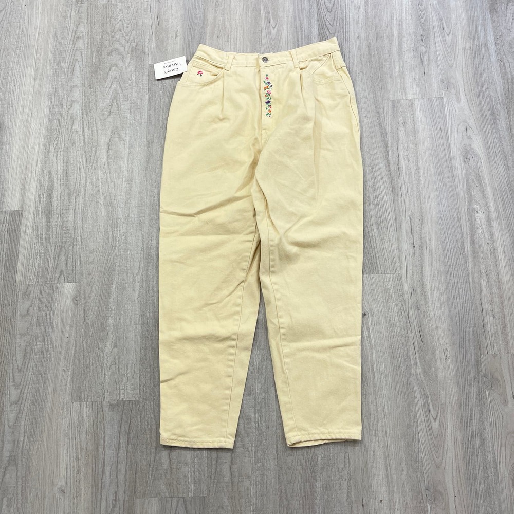 VINTAGE 80's Filippo Totti Floral Yellow Denim Pants Size 14 Women's 1980s